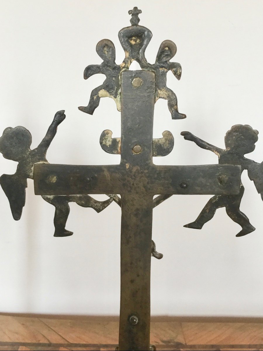 Crucifix Flanders Belgium, 18th Century, Brass / Bronze.-photo-2